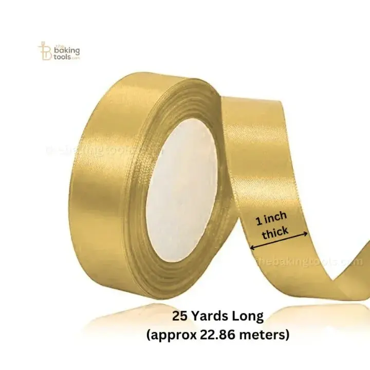 1-Inch Wide Plain Gold Satin Ribbon – Elegant Lace-Edged Trim 1