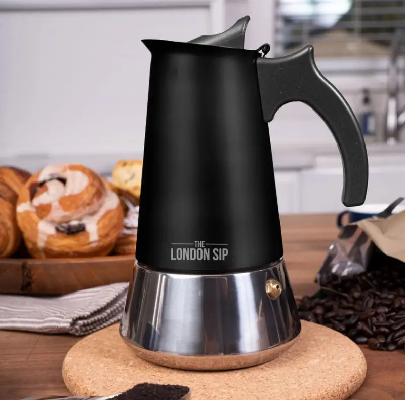 10-Cup Stainless Steel Espresso Maker – Matte Black Stovetop Moka Pot 1