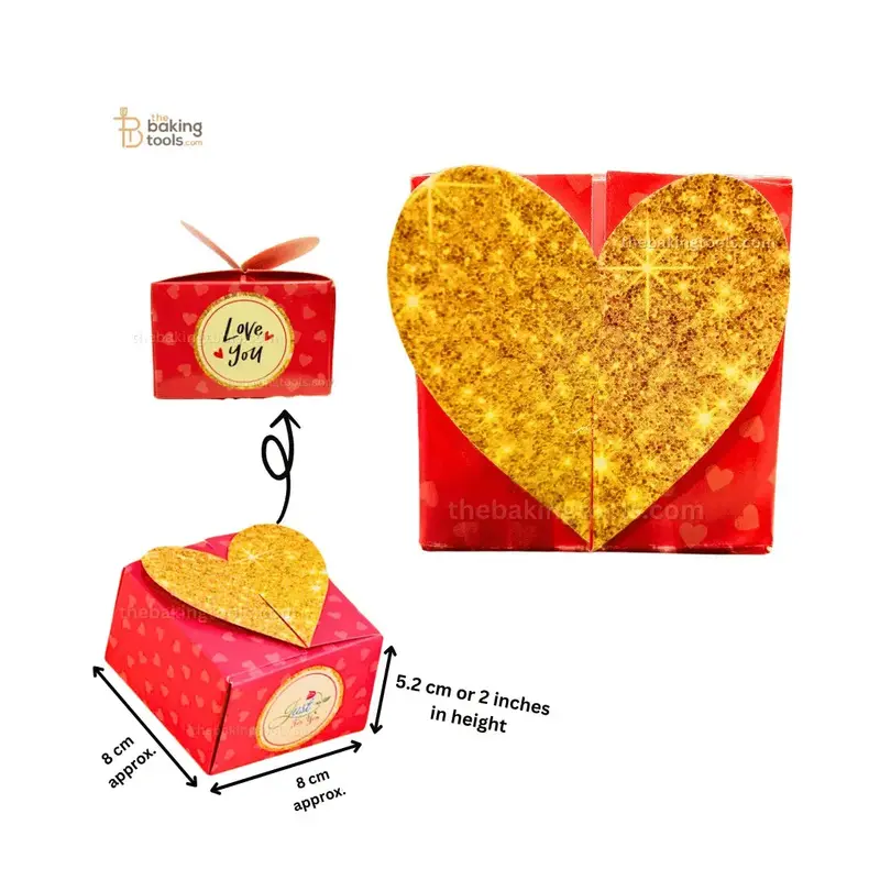 10-Pack 'I Love You' Valentine’S Chocolate Gift Boxes – Gold-Heart Red Design 1