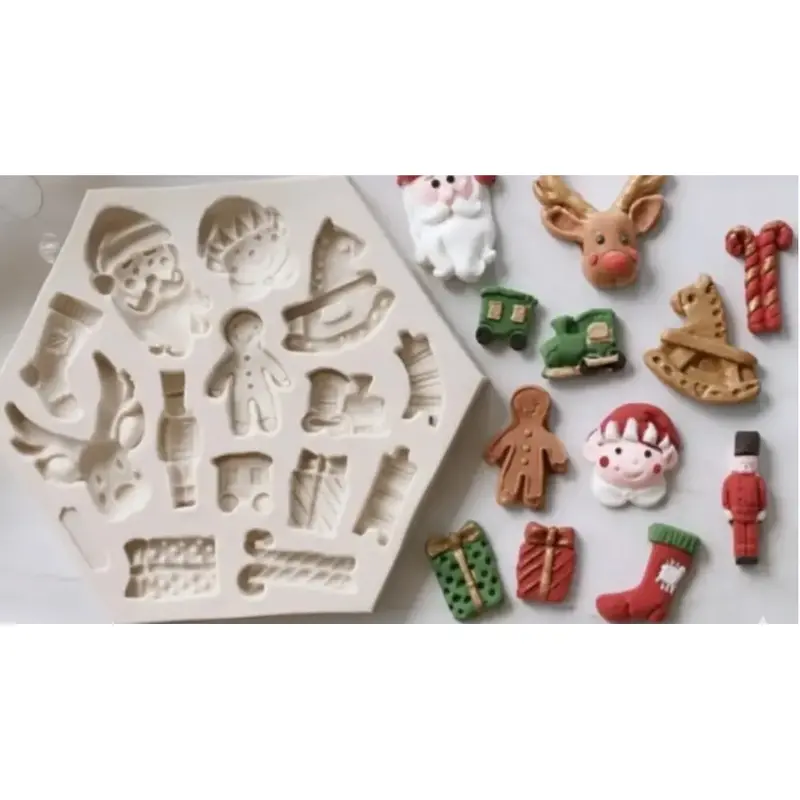 15-Cavity Holiday Element Silicone Mold – Santa, Reindeer, Toys & Wrapped Gifts (Fm164) 1