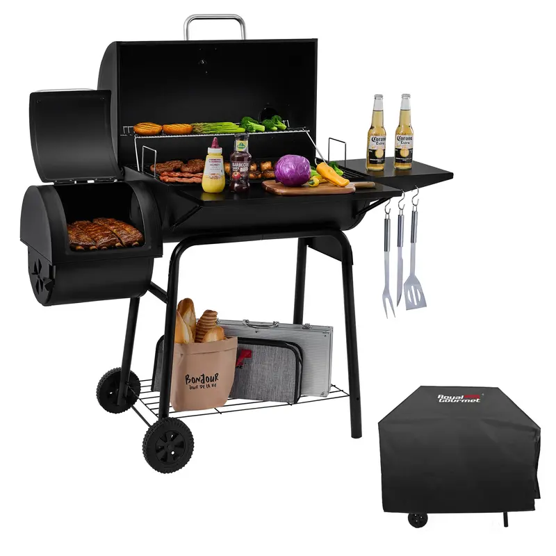18-Inch Charcoal Grill With Offset Smoker Attachment And Protective Cover 1