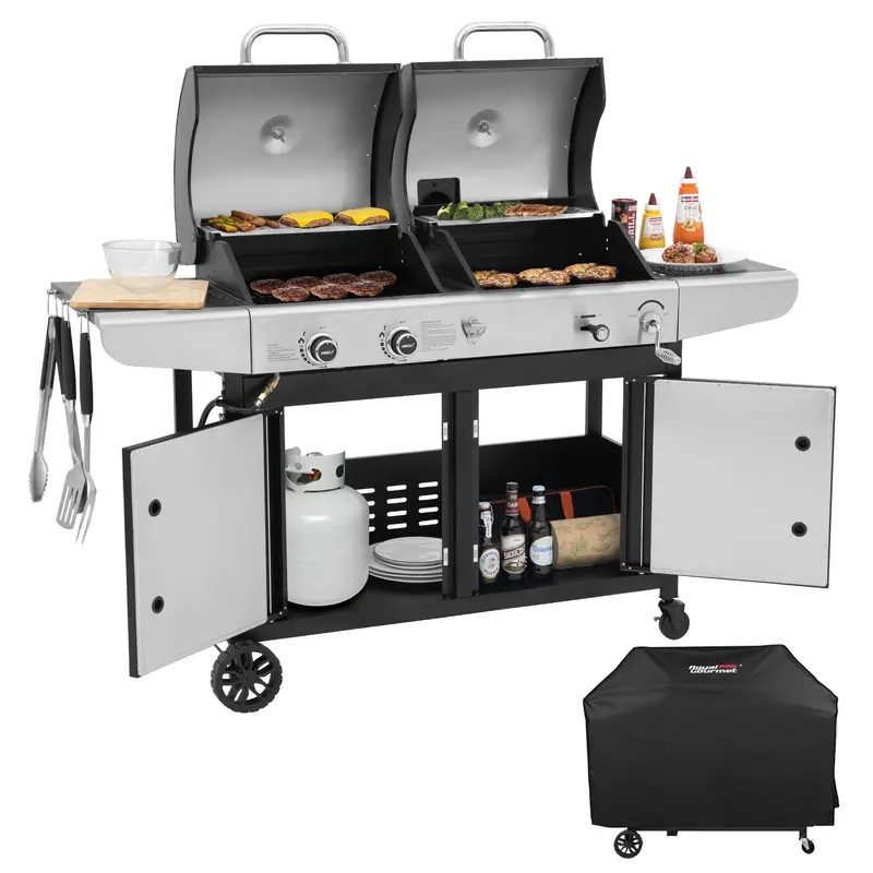 2-Burner Gas & Charcoal Hybrid Grill With Weather-Resistant Cover 1
