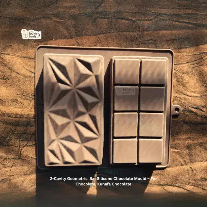 2-Cavity Geometric Silicone Chocolate Mold – For Artisan Chocolates & Kunafa Bars 1