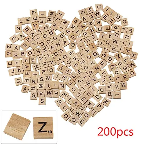 200-Piece Wooden Scrabble Tile Set – Black Letters & Numbers For Board Games, Crafts, And Education 1