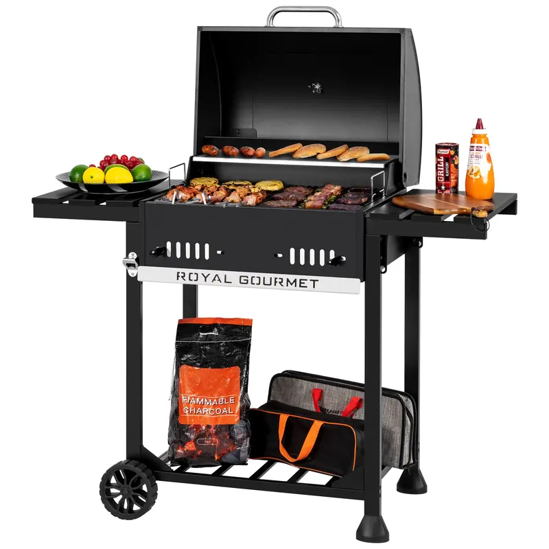 24-Inch Mobile Charcoal Grill With Adjustable Height And Wheels 1