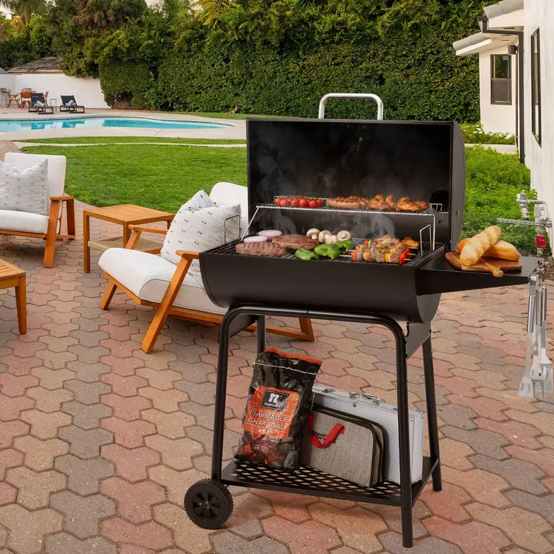 28-Inch Charcoal Barrel Grill With Integrated Side Table & 626 Sq. In. Cooking Area 1