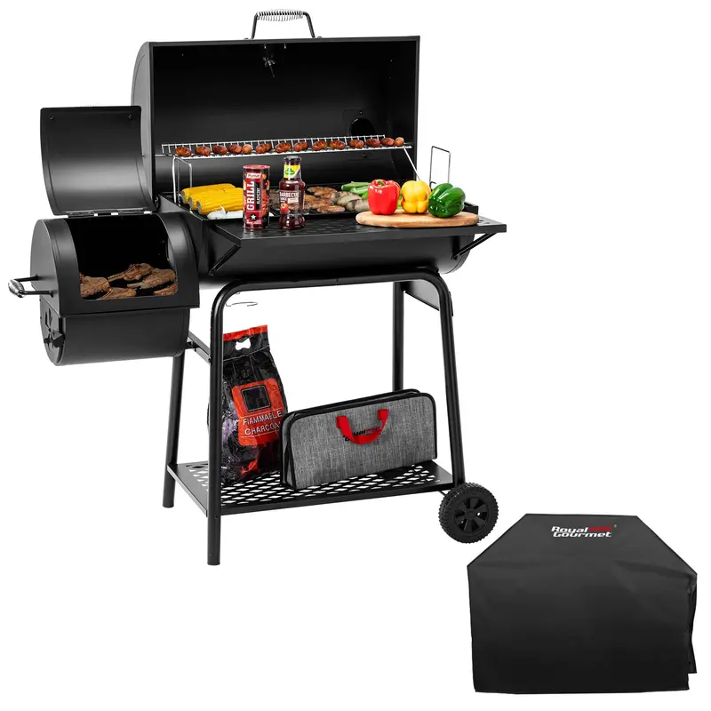 28-Inch Charcoal Grill With Built-In Offset Smoker And All-Weather Cover 1