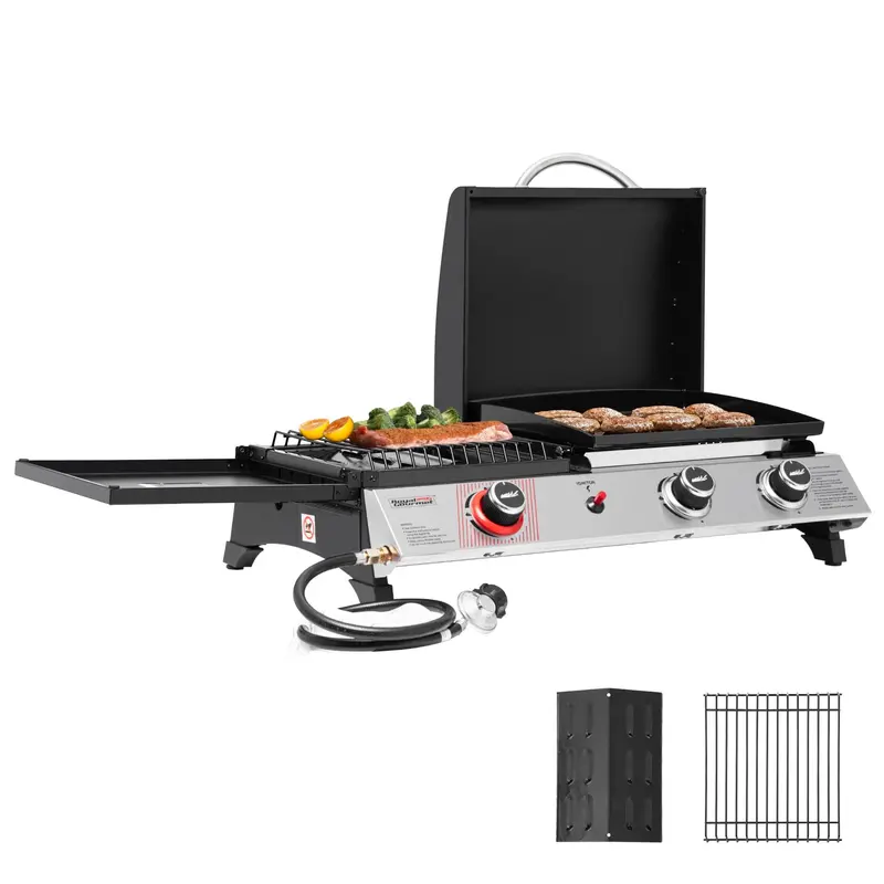 3-Burner Portable Gas Griddle – 29,000 Btu With Integrated Side Burner 1