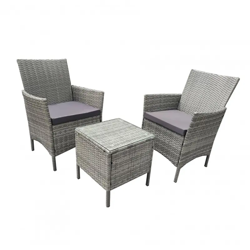 3-Piece Rattan Bistro Set – Neo Grey Garden Table And Chairs 1