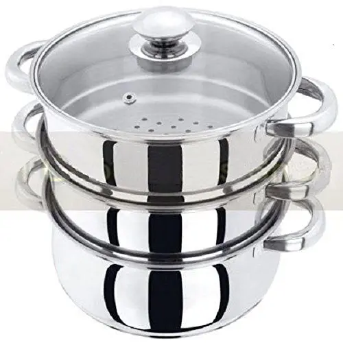 3-Piece Stainless Steel Steamer Pot Set With Tempered Glass Lids – Heavy-Duty Cookware For Healthy Steaming 1