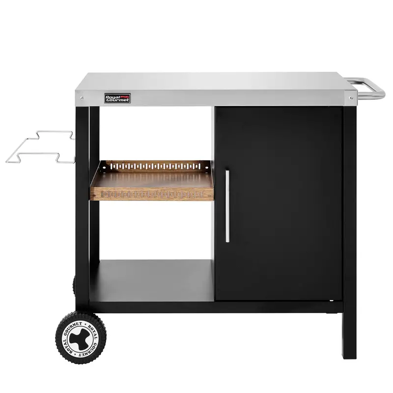 3-Tier Outdoor Serving And Prep Cart With Locking Cabinet Storage 1