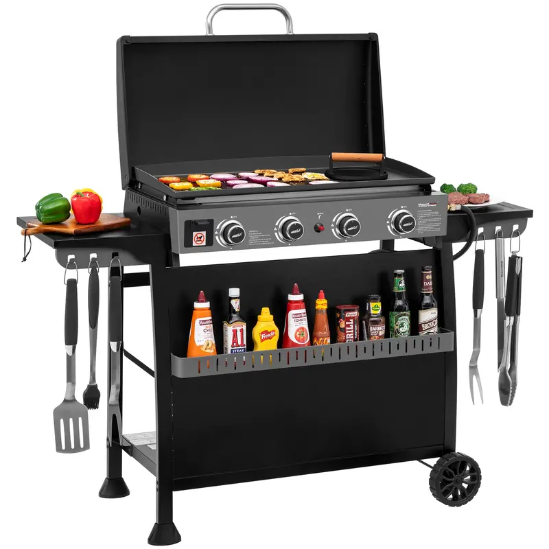 30-Inch Portable Flat-Top Gas Griddle With Hood – 4-Burner Propane Design 1