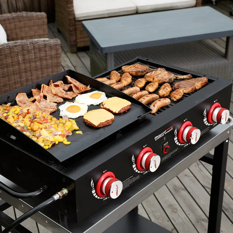 4-Burner All-In-One Propane Grill And Griddle Unit With Hood 1
