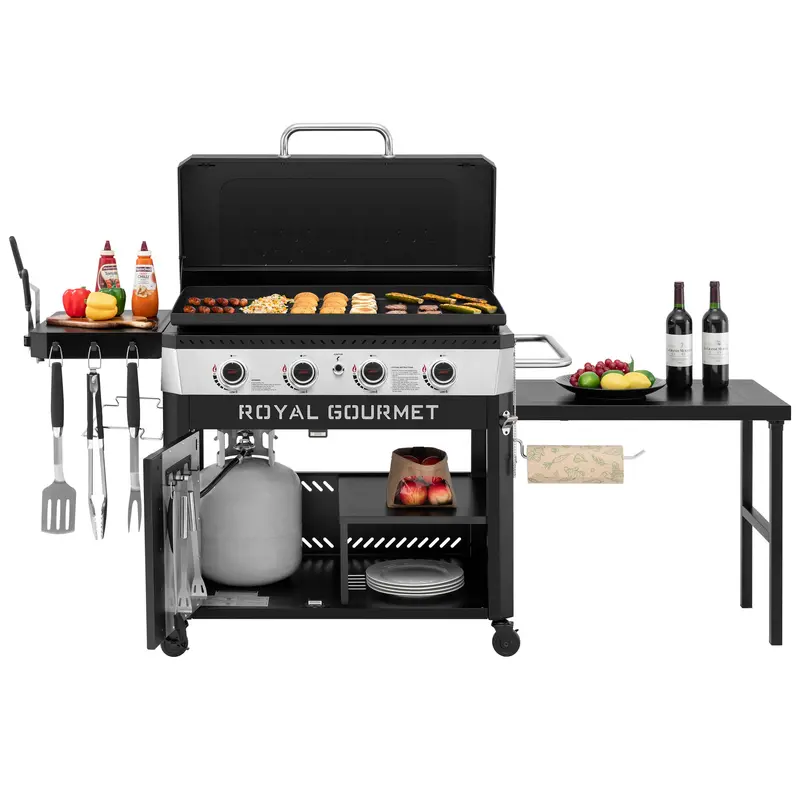 4-Burner Gas Griddle With Hood And Fold-Out Pull-Table For Added Prep Space 1