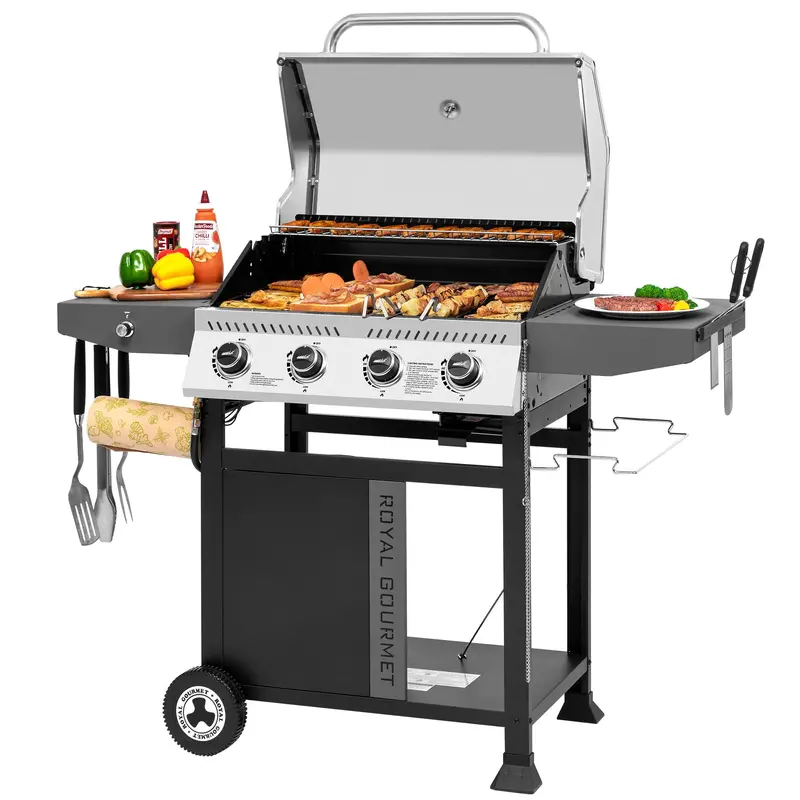 4-Burner Gas Grill Featuring Polished Stainless Steel Lid 1