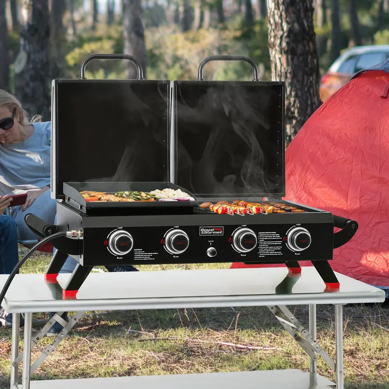 4-Burner Portable Propane Grill And Griddle Combo With Lidded Hood 1