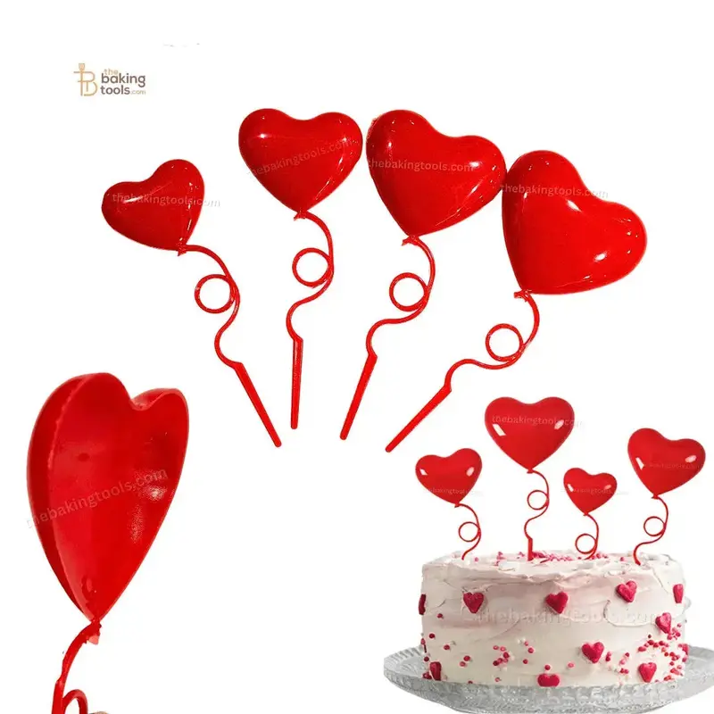 4-Piece Red Heart Spring Cake Topper Set For Valentine’S Day Decor 1