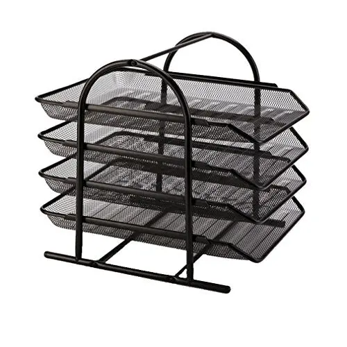 4-Tier Scratch-Resistant Metal Mesh File Rack – Stackable Desk Organizer For Foolscap Documents 1