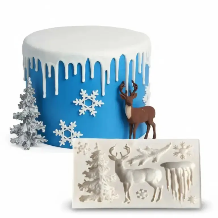 5-Piece Winter Scene Silicone Mold – Reindeer, Pine Trees, Icicles & Snowflakes (Fm161) 1