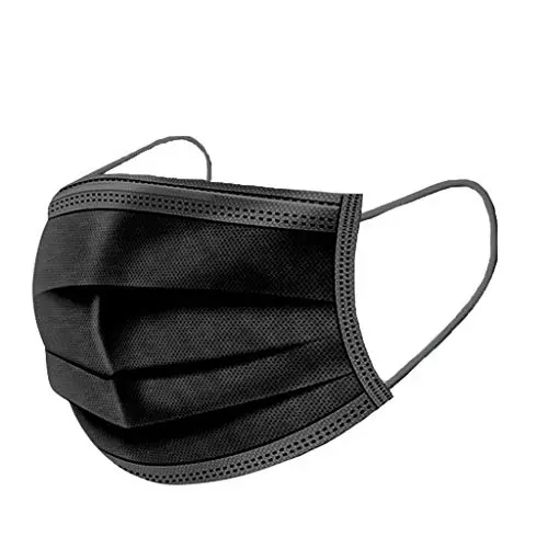 50-Pack Uk Adult Disposable Face Caps – Black 3-Layer Non-Woven Bandanas With Soft Nose Bridge & Breathable Fabric 1