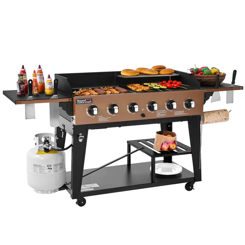 6-Burner Gas Grill And Flat Top Griddle Combination Station 1