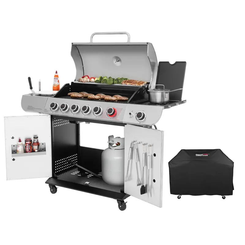 6-Burner Outdoor Gas Grill – 699 Sq. In., Sear + Side Burner, Includes Cover 1