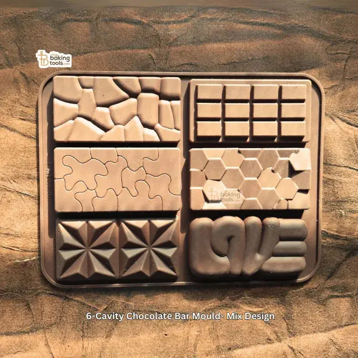 6-Cavity Mixed-Design Chocolate Bar Mold – Versatile Silicone Candy & Confection Mold 1