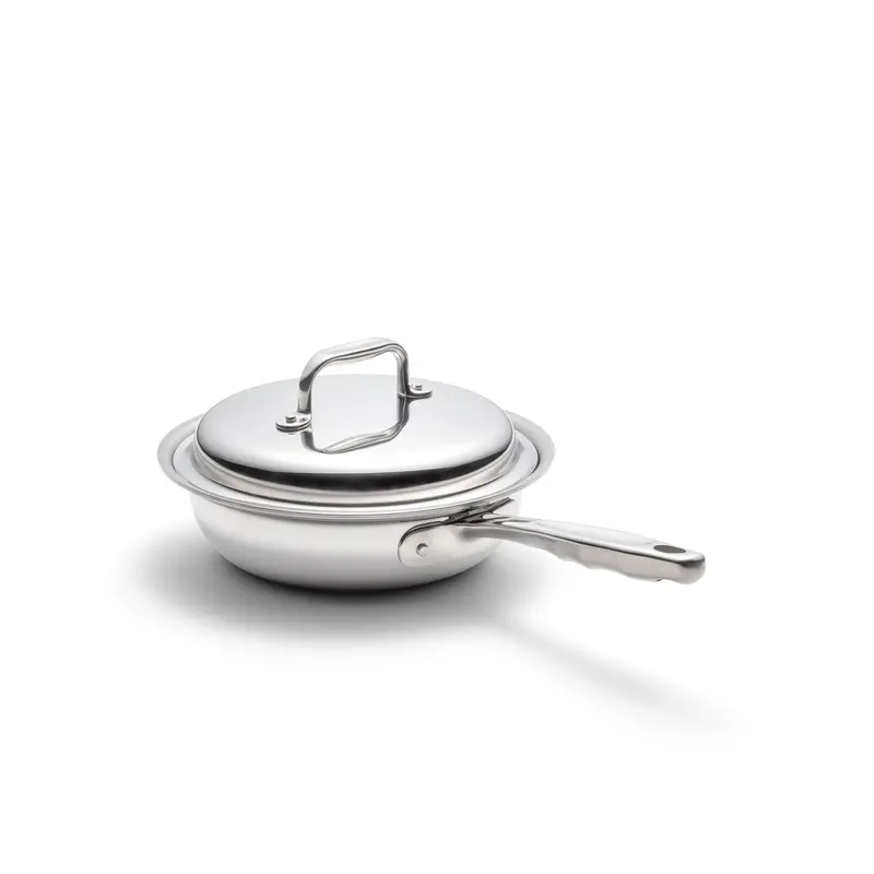 8-Inch Covered Fry Pan – Stainless Steel With Tempered Glass Lid 1
