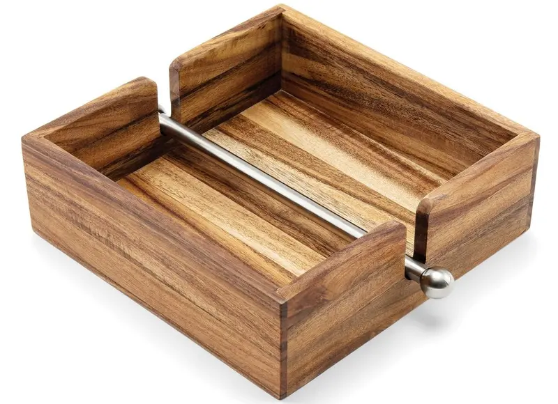Acacia Wood Napkin Holder – Minimalist Ironwood-Finished Table Accessory 1