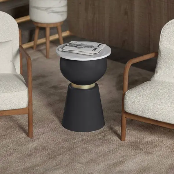 Alora Geometric Accent Table – Black & White Finish 1
