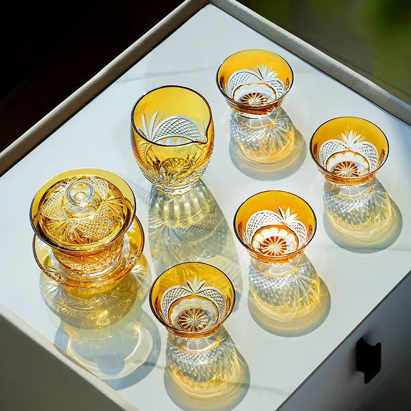 Amber-Toned Chrysanthemum-Inspired Tea Set 1