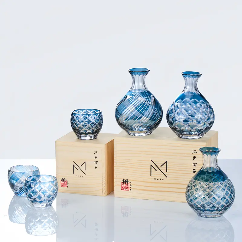 Ao Sake Glass Set – Vibrant Cobalt-Infused Edo Kiriko Crystal Handcrafted In Tokyo 1