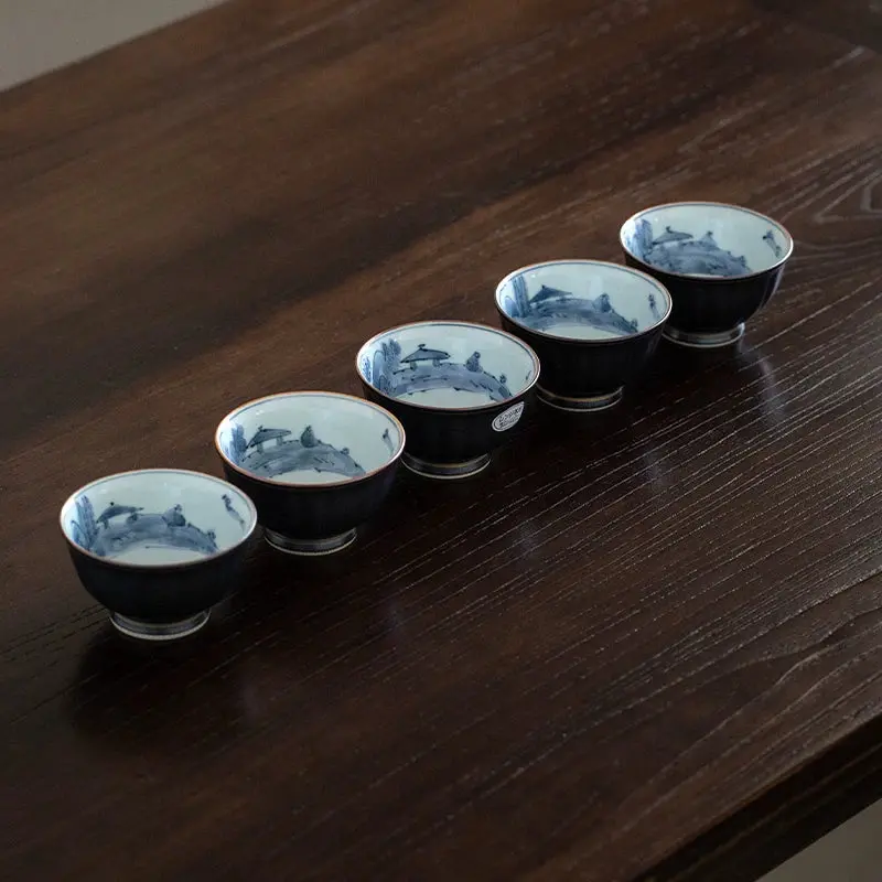Arita Ware Indigo & Landscape Teacup Set – Five-Piece 1