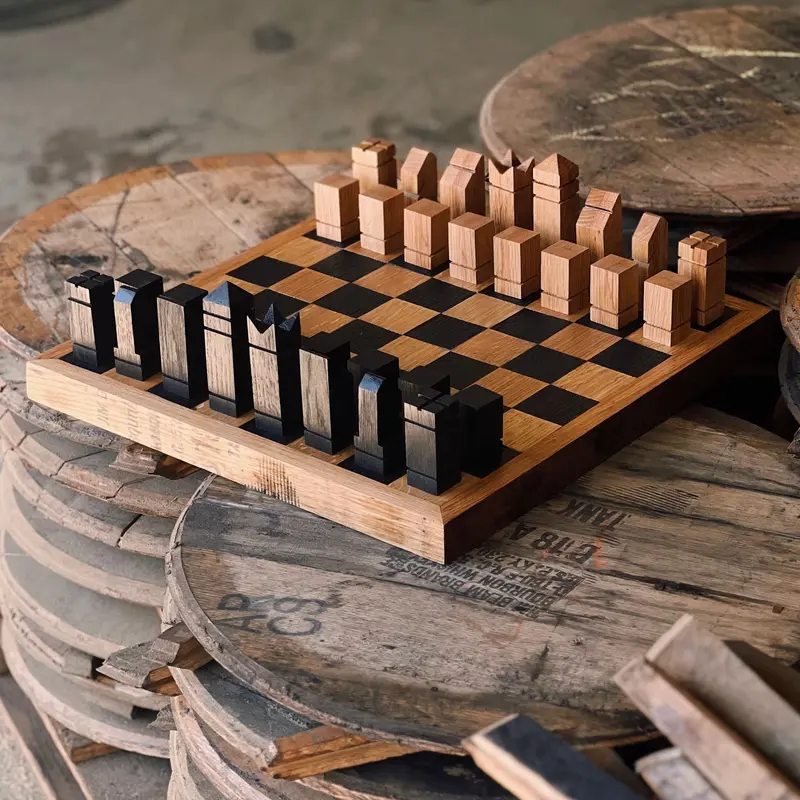 Artisan Chess And Checkers Board Constructed From Reclaimed Barrel Wood 1