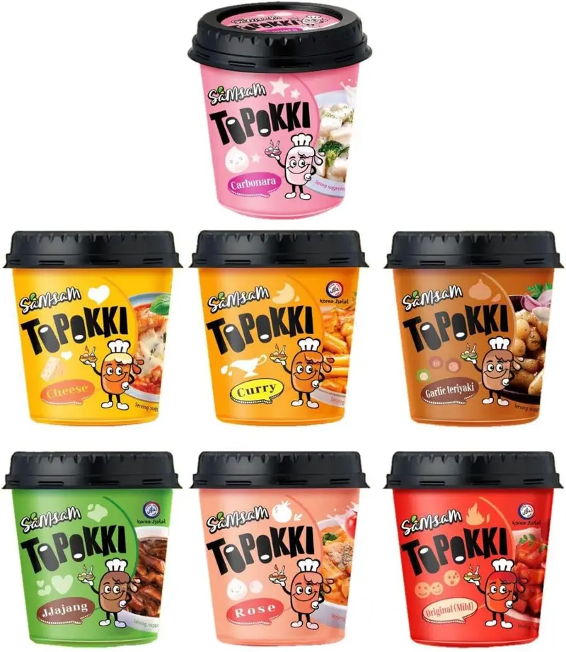 Authentic Korean Tteokbokki Cup Snacks – 6 Flavor Variety Pack With 50 Reusable Spoons (Carbonara, Cheese, Curry & More) 1