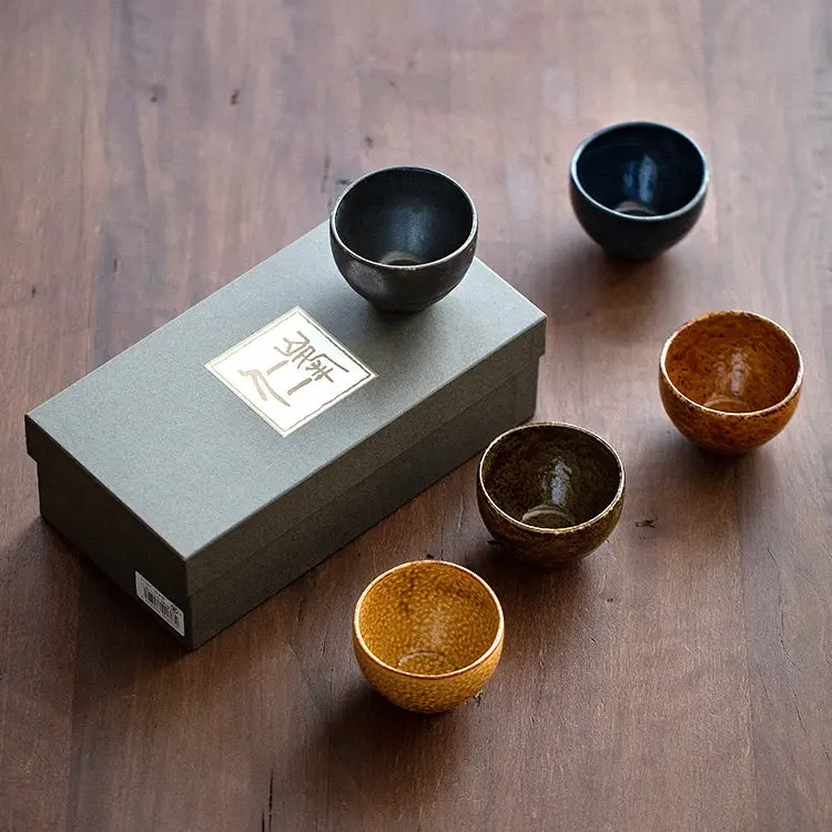 Autumn-Inspired Mino Ware Tea Cup Set – Five-Piece Handcrafted Collection 1