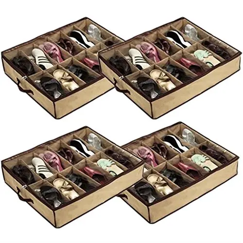 Babz Under-Bed Shoe Organizer – Space-Saving 4-Compartment Storage Box For 12 Pairs 1