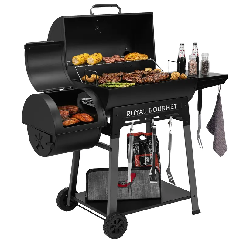 Barrel-Style Charcoal Grill With Offset Smoker Chamber 1