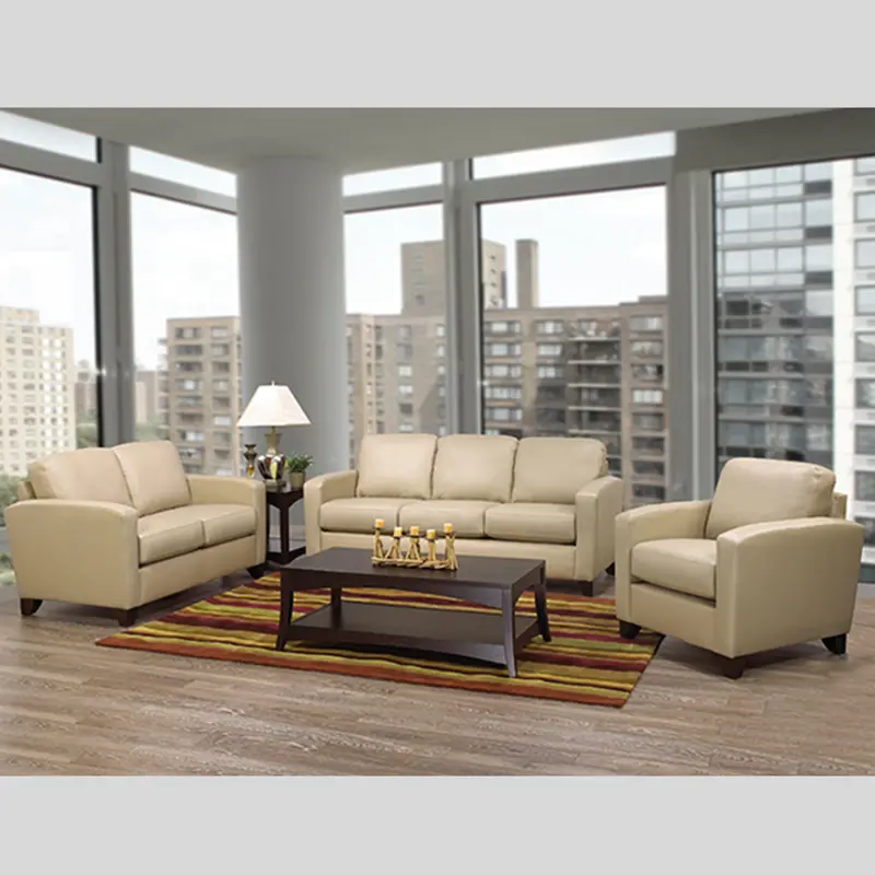 Beige And Brown Leather Sofa Set For Living Room 1