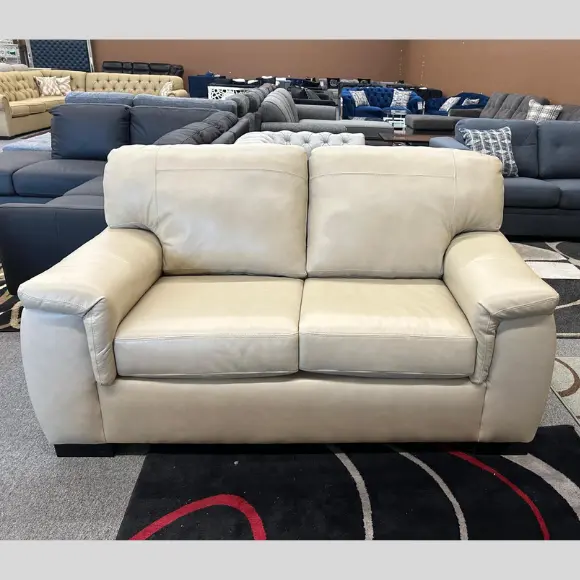 Beige Genuine Leather Loveseat – Floor Sample 1