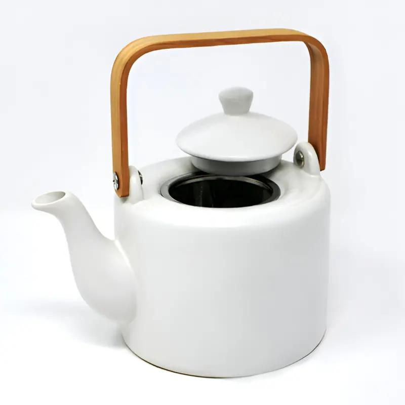 Bia Cordon Bleu White Ceramic Teapot With Natural Wood Handle 1