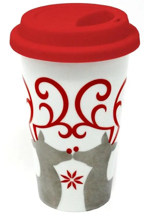 Bia Festive Reindeer-Print Insulated Travel Mug 1