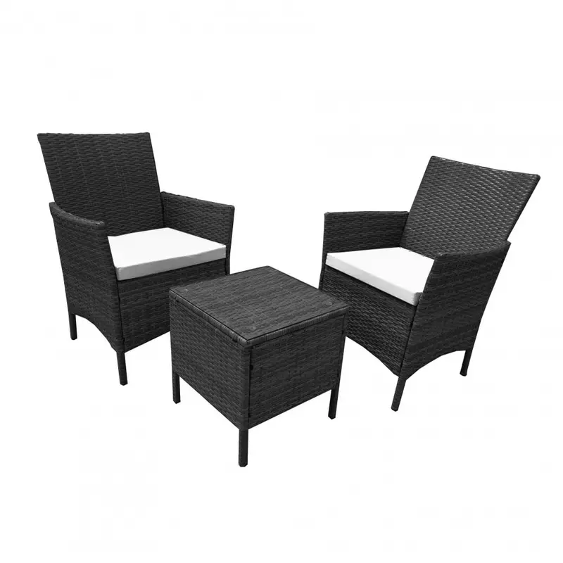 Black 3-Piece Rattan Bistro Set – Outdoor Table And Chairs 1