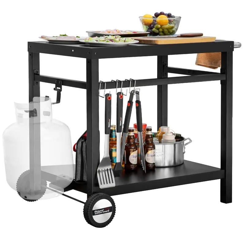 Black Dual-Tier Outdoor Grill Cart With Locking Casters 1