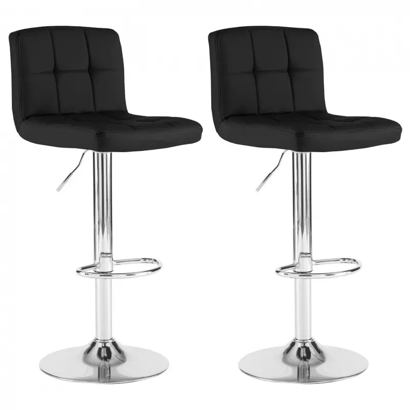 Black Faux Leather Bar Stools With Polished Steel Bases (Set Of 2) 1