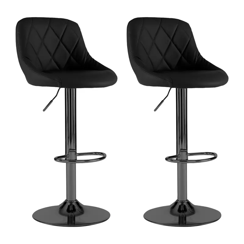 Black Leather Bar Stools With Black Steel Bases (Set Of 2) 1