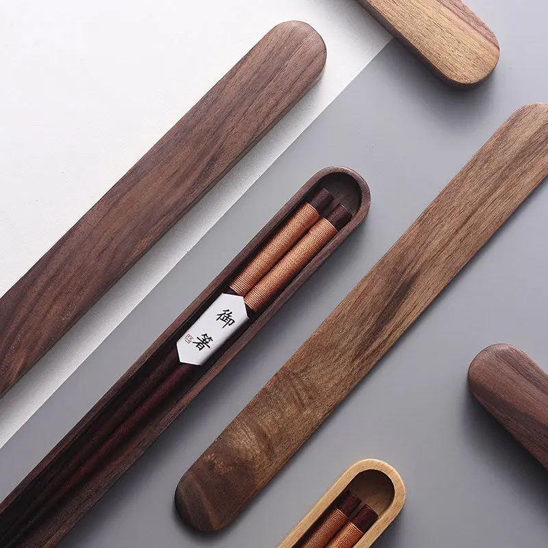 Black Walnut Masu Chopsticks With Embroidered Thread – Wooden Gift Box 1