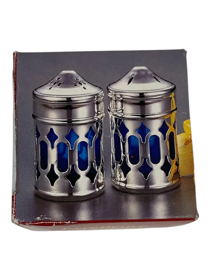 Blue Glass & Silver-Tone Salt And Pepper Shaker Pair 1