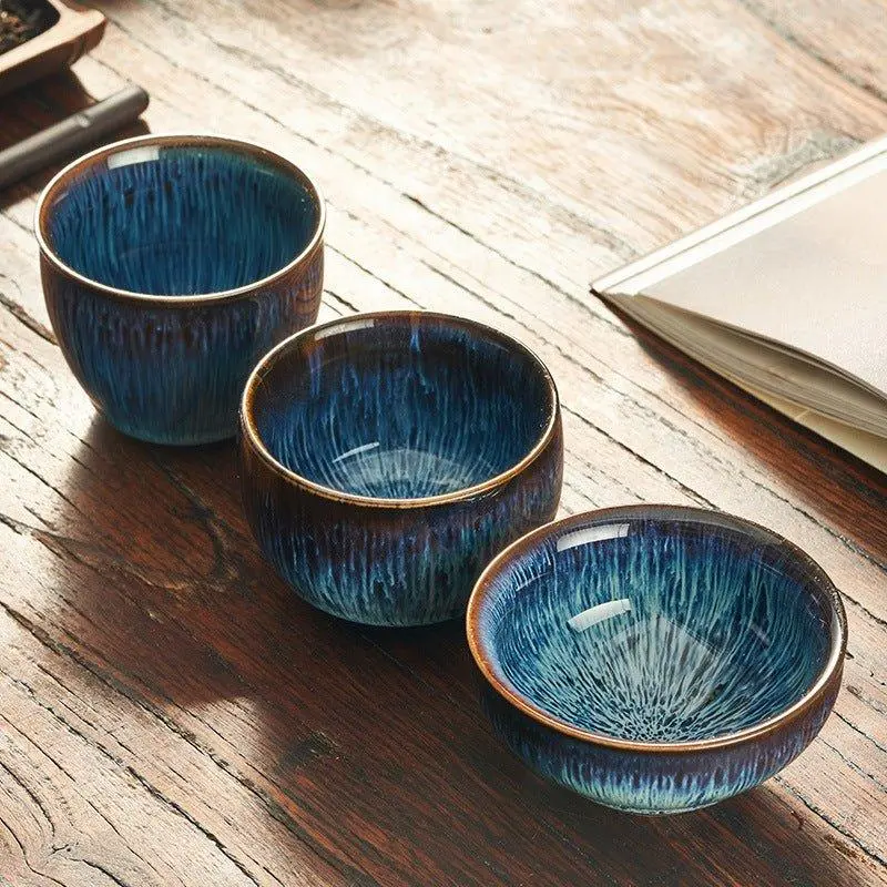 Blue Glazed Japanese Tea Cups – High-Gloss Ceramic Finish 1