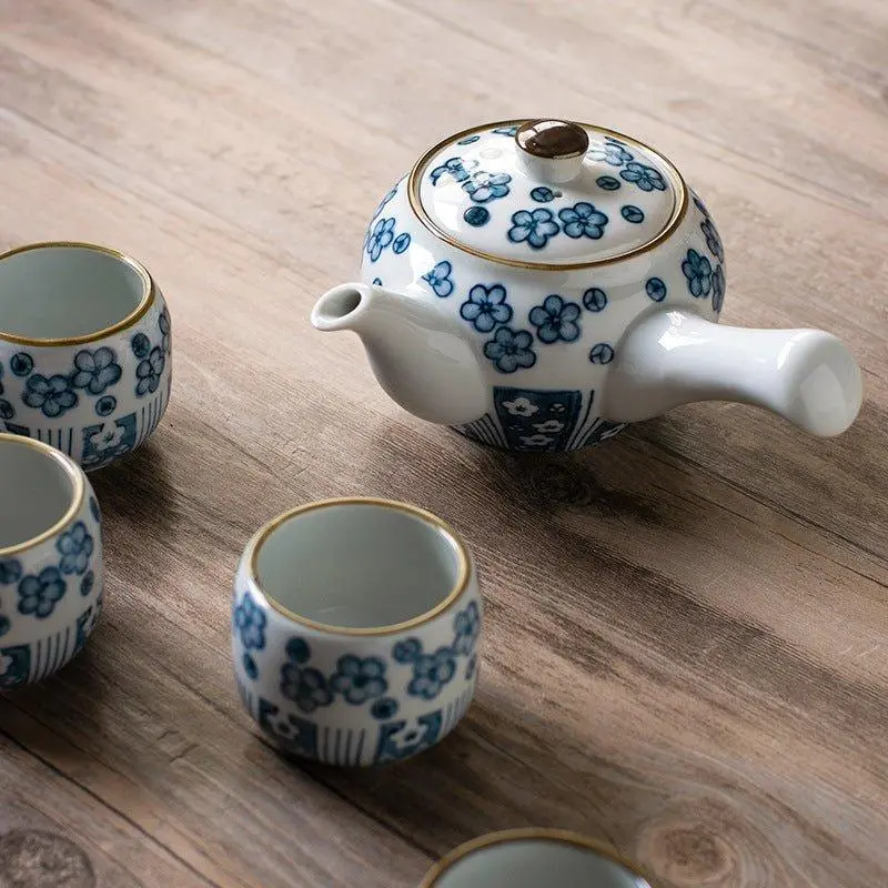 Blue Sakura Pattern Ceramic Japanese Tea Set 1